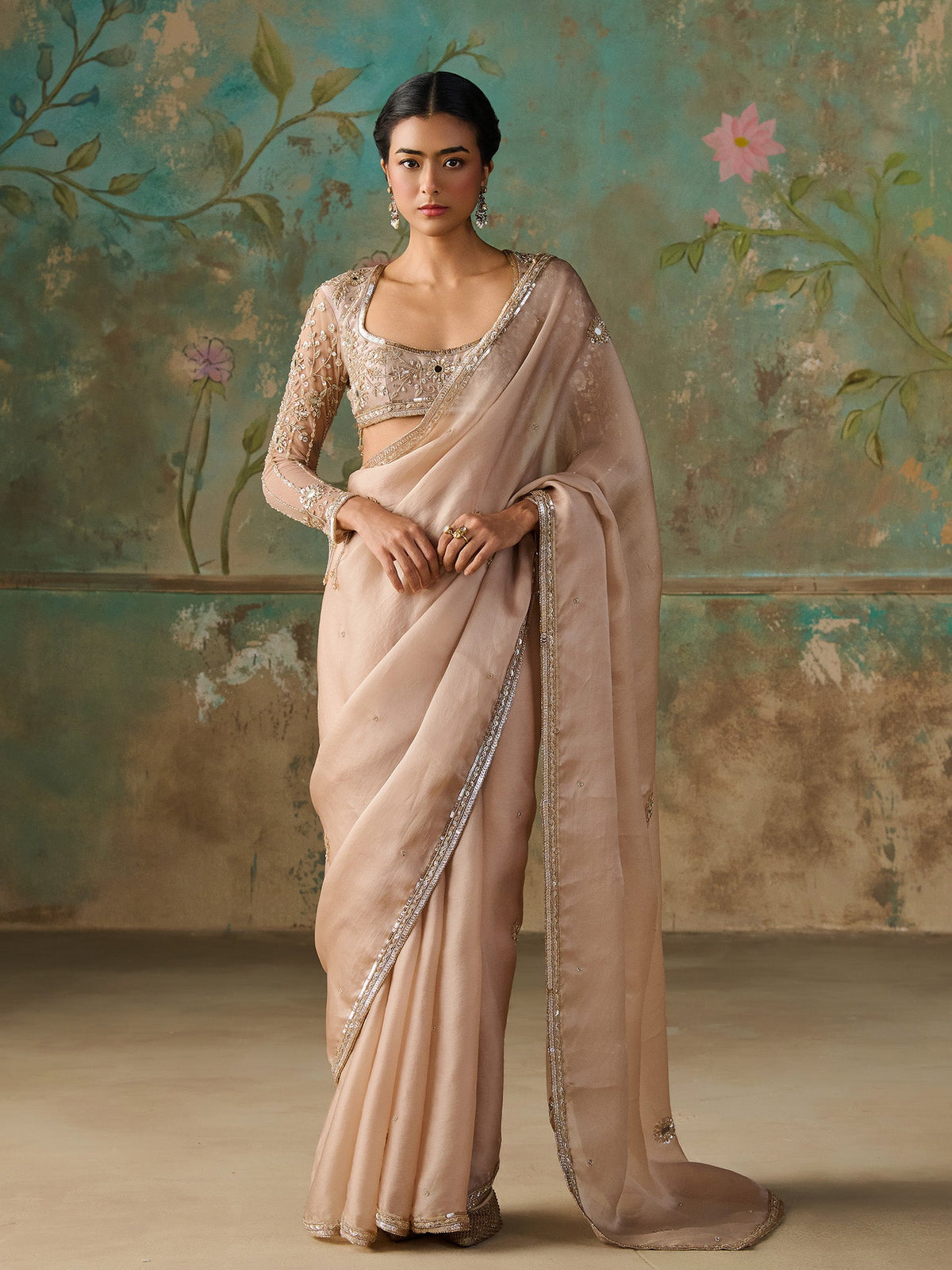 Sienna Gold Satin Organza Saree Set