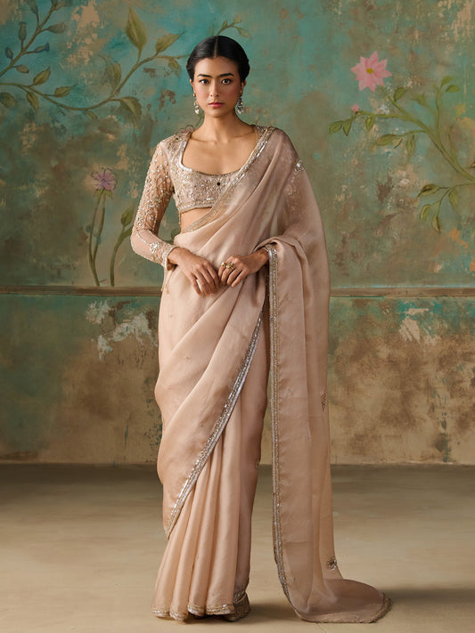 Sienna Gold Satin Organza Saree Set
