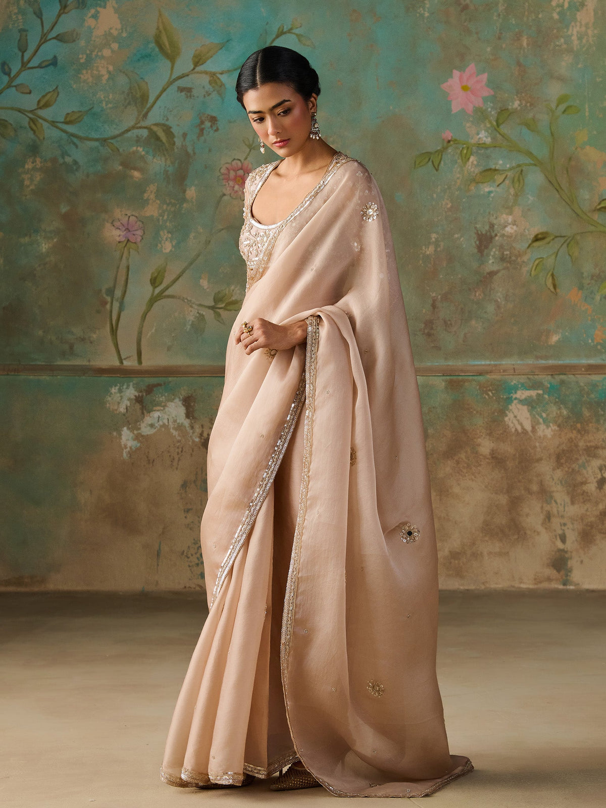 Sienna Gold Satin Organza Saree Set