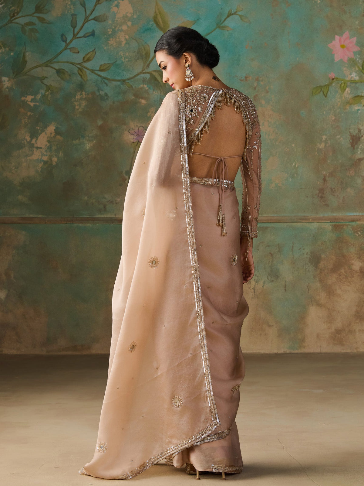 Sienna Gold Satin Organza Saree Set
