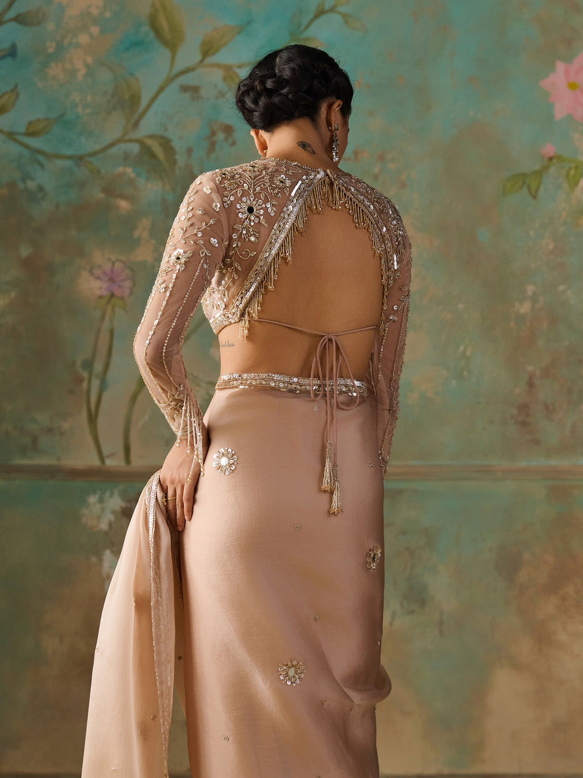 Sienna Gold Satin Organza Saree Set