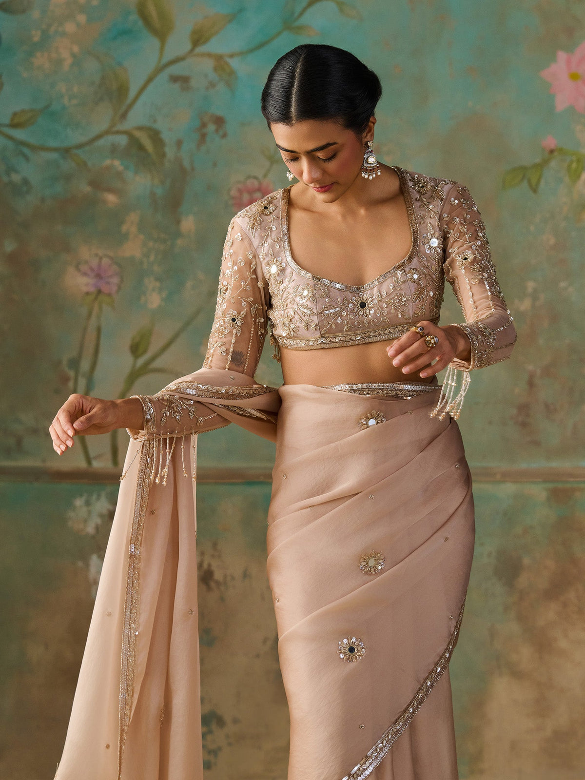 Sienna Gold Satin Organza Saree Set