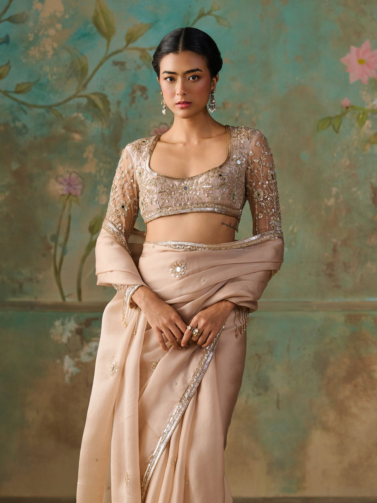 Sienna Gold Satin Organza Saree Set