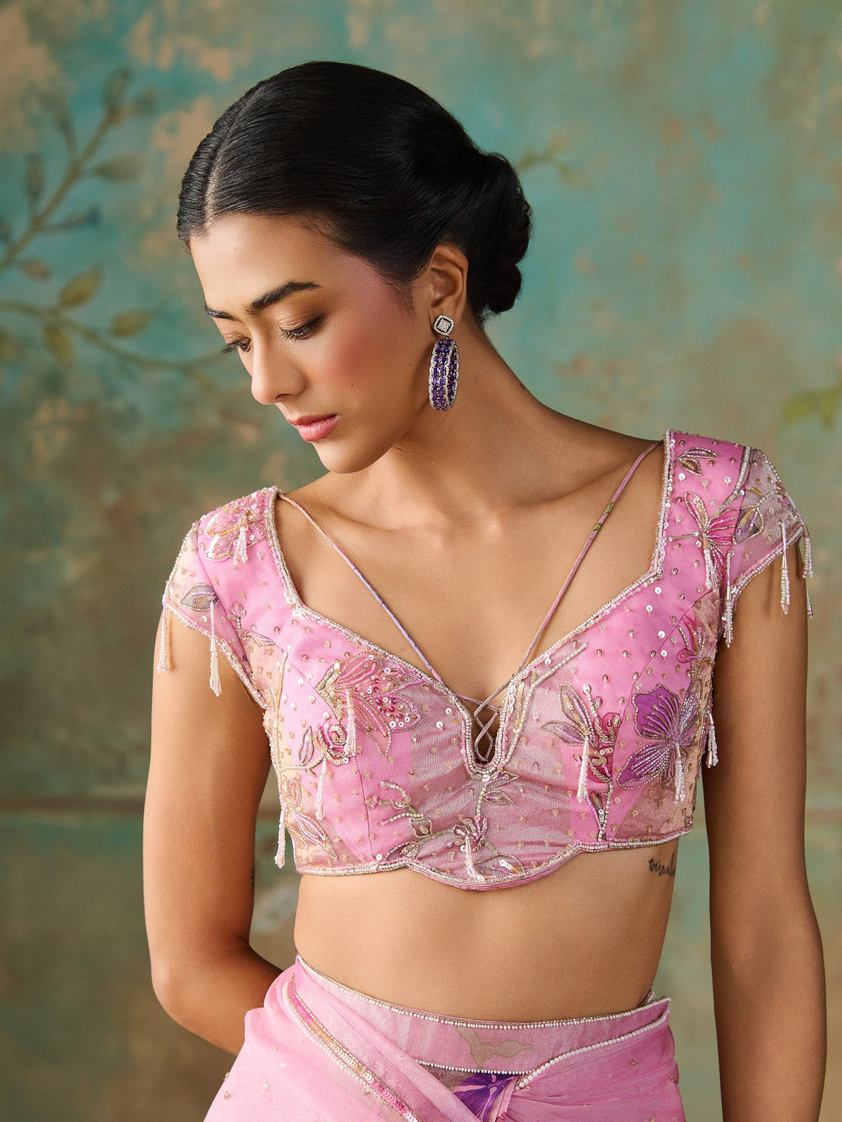 Gardenia Pink Organza Tissue Saree Set