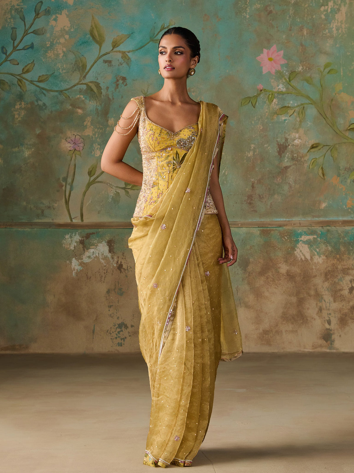 Soline Lime Tissue Saree Set