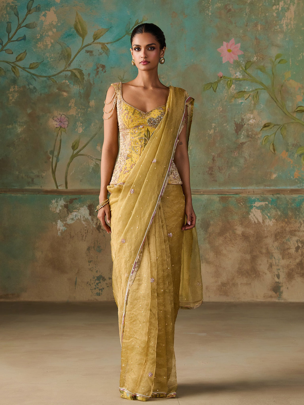 Soline Lime Tissue Saree Set