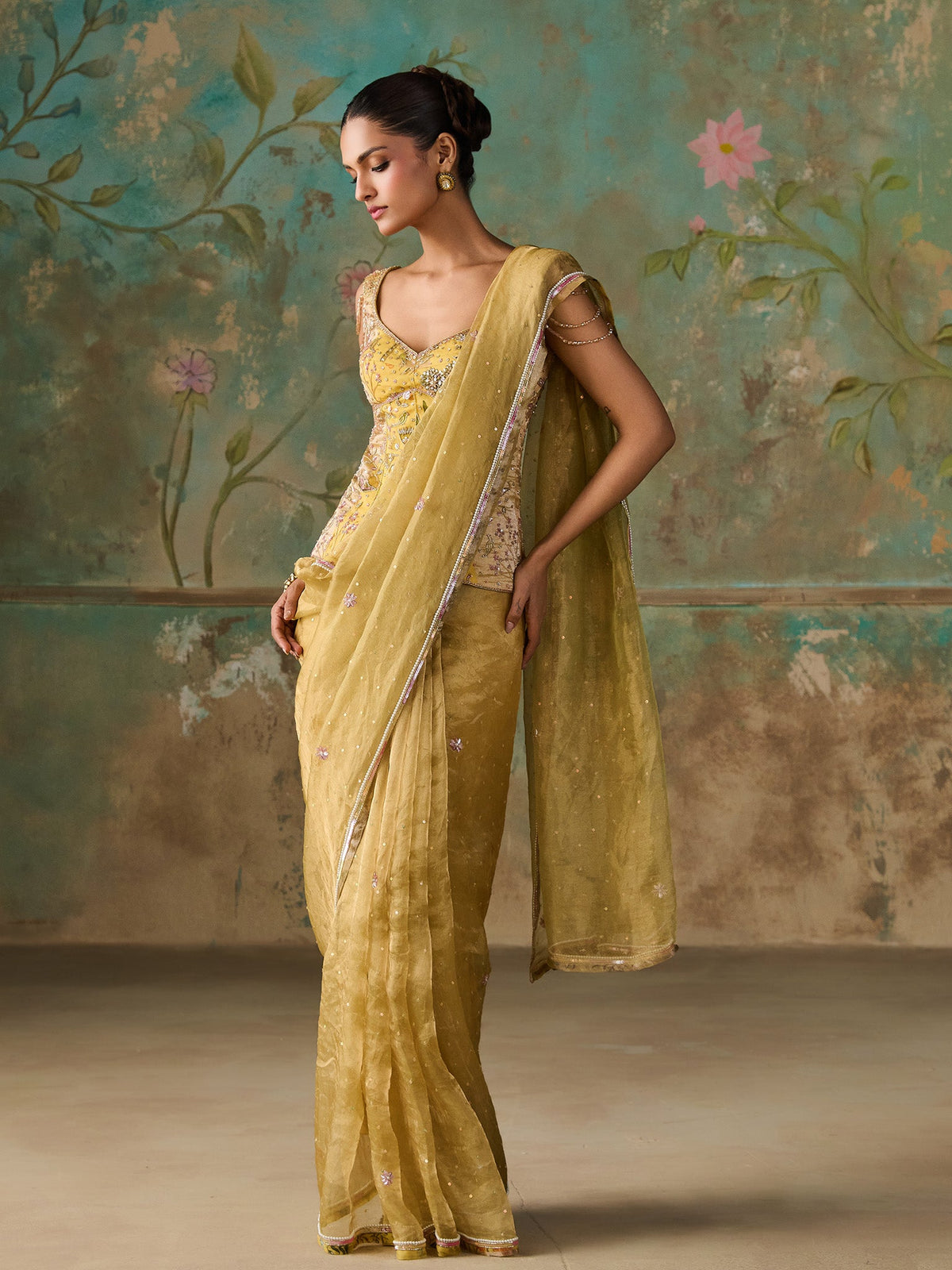 Soline Lime Tissue Saree Set