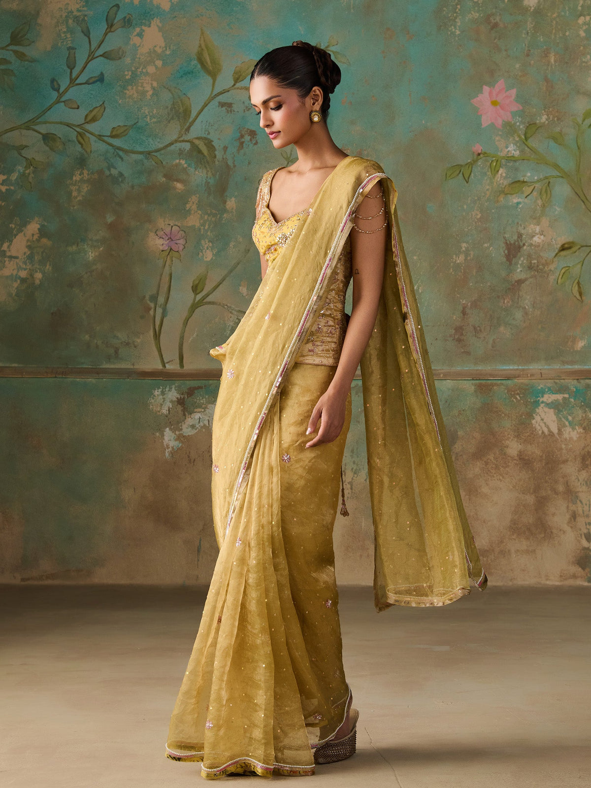 Soline Lime Tissue Saree Set