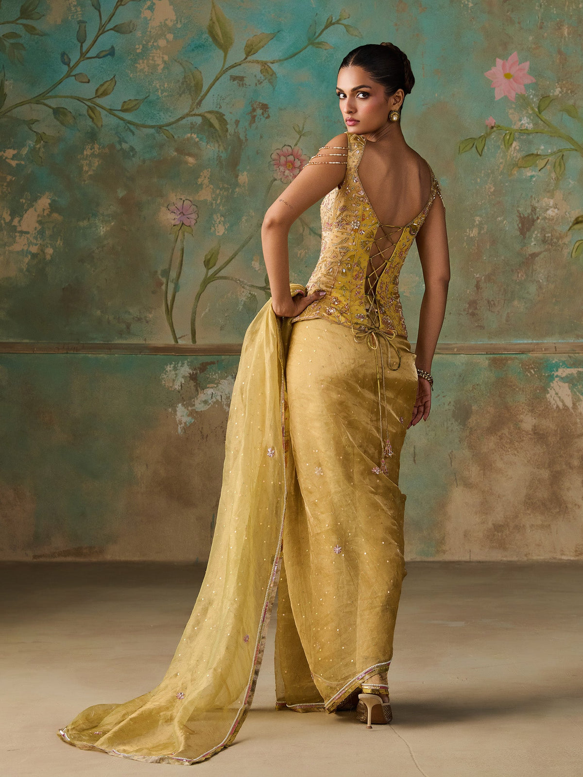 Soline Lime Tissue Saree Set