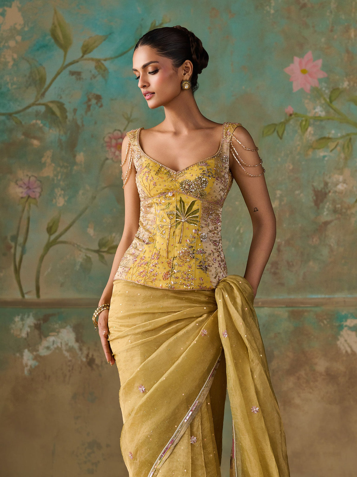 Soline Lime Tissue Saree Set