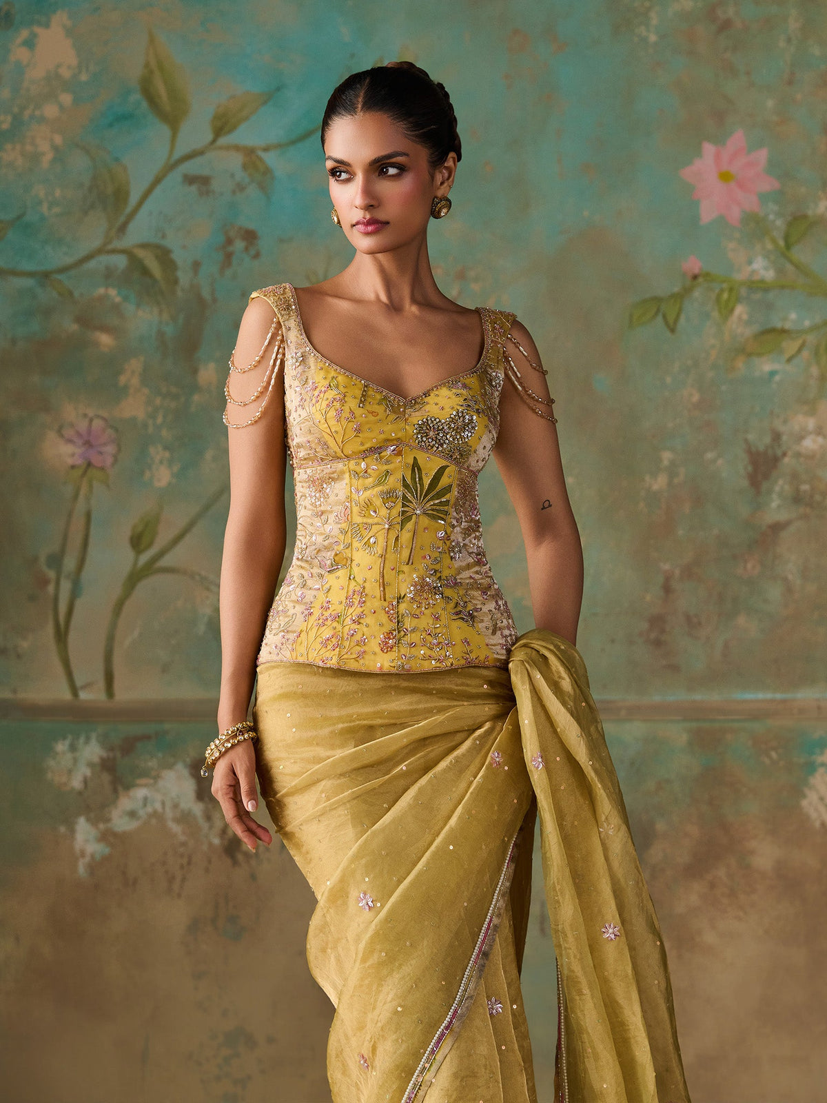 Soline Lime Tissue Saree Set