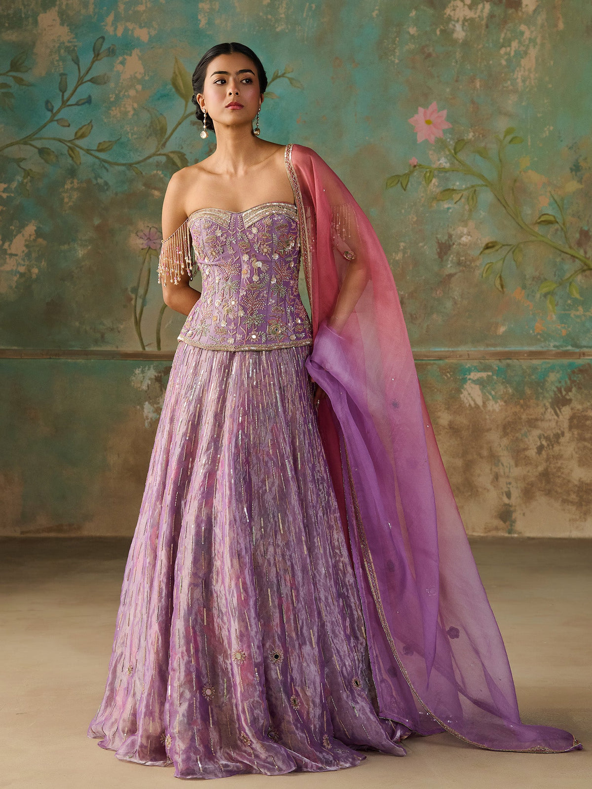 Lavender Éclat Tissue Lehenga Set