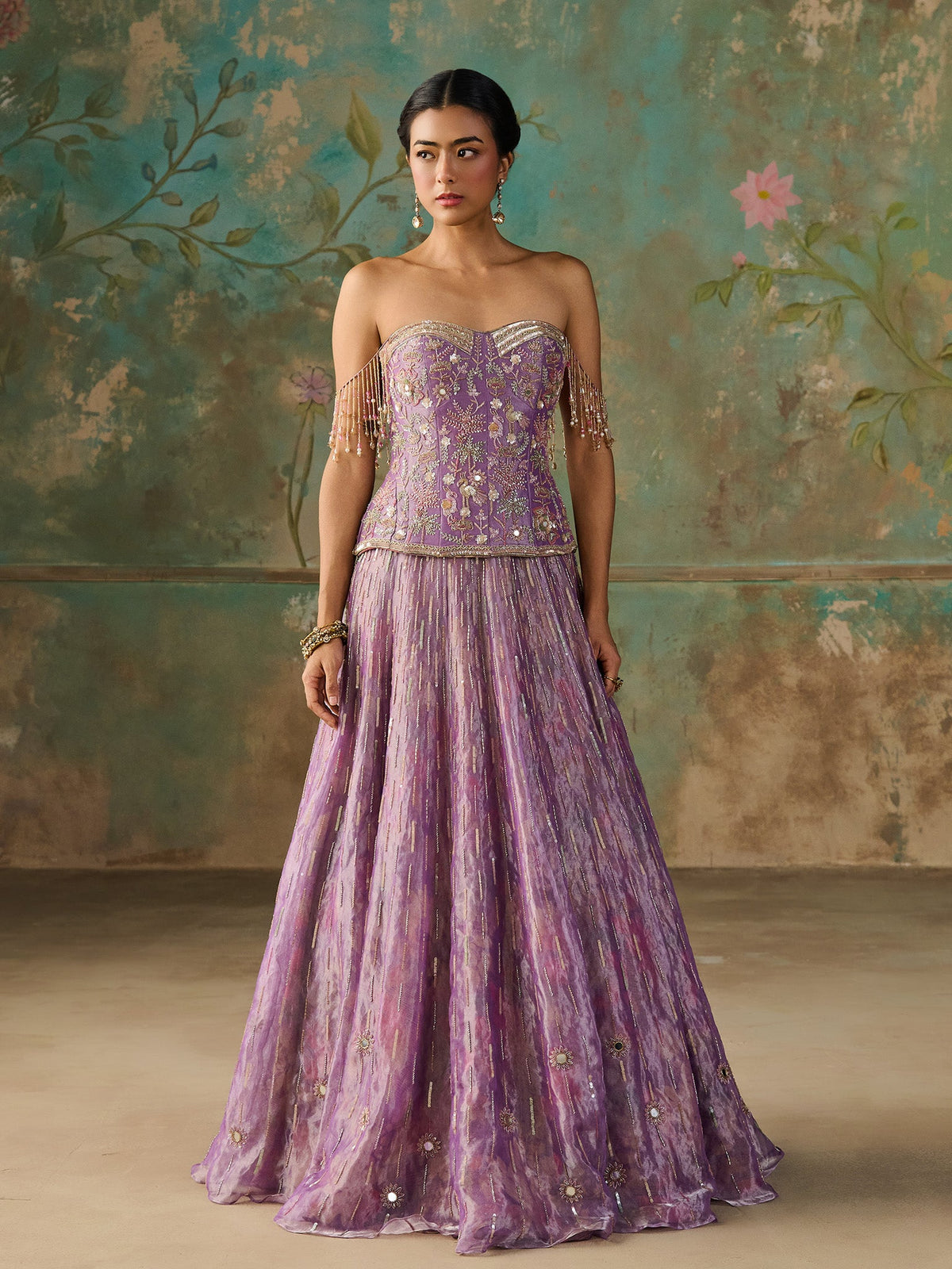 Lavender Éclat Tissue Lehenga Set