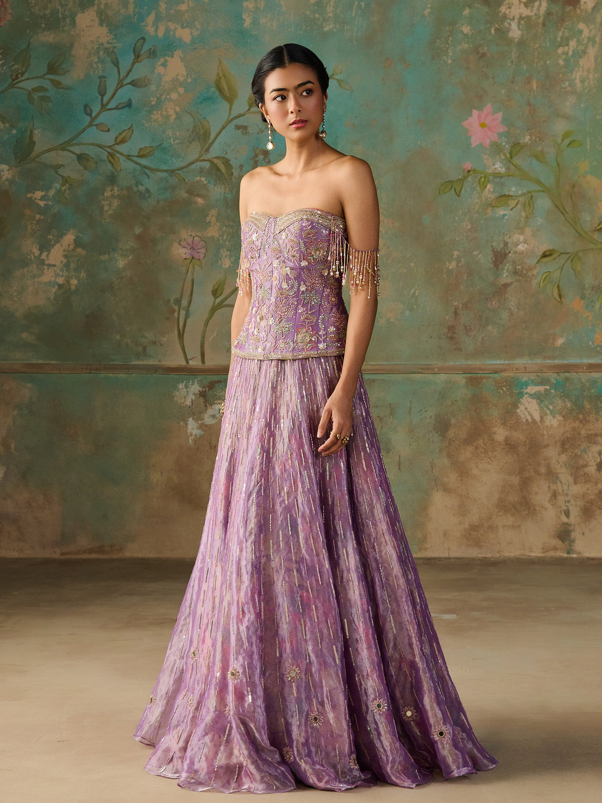Lavender Éclat Tissue Lehenga Set