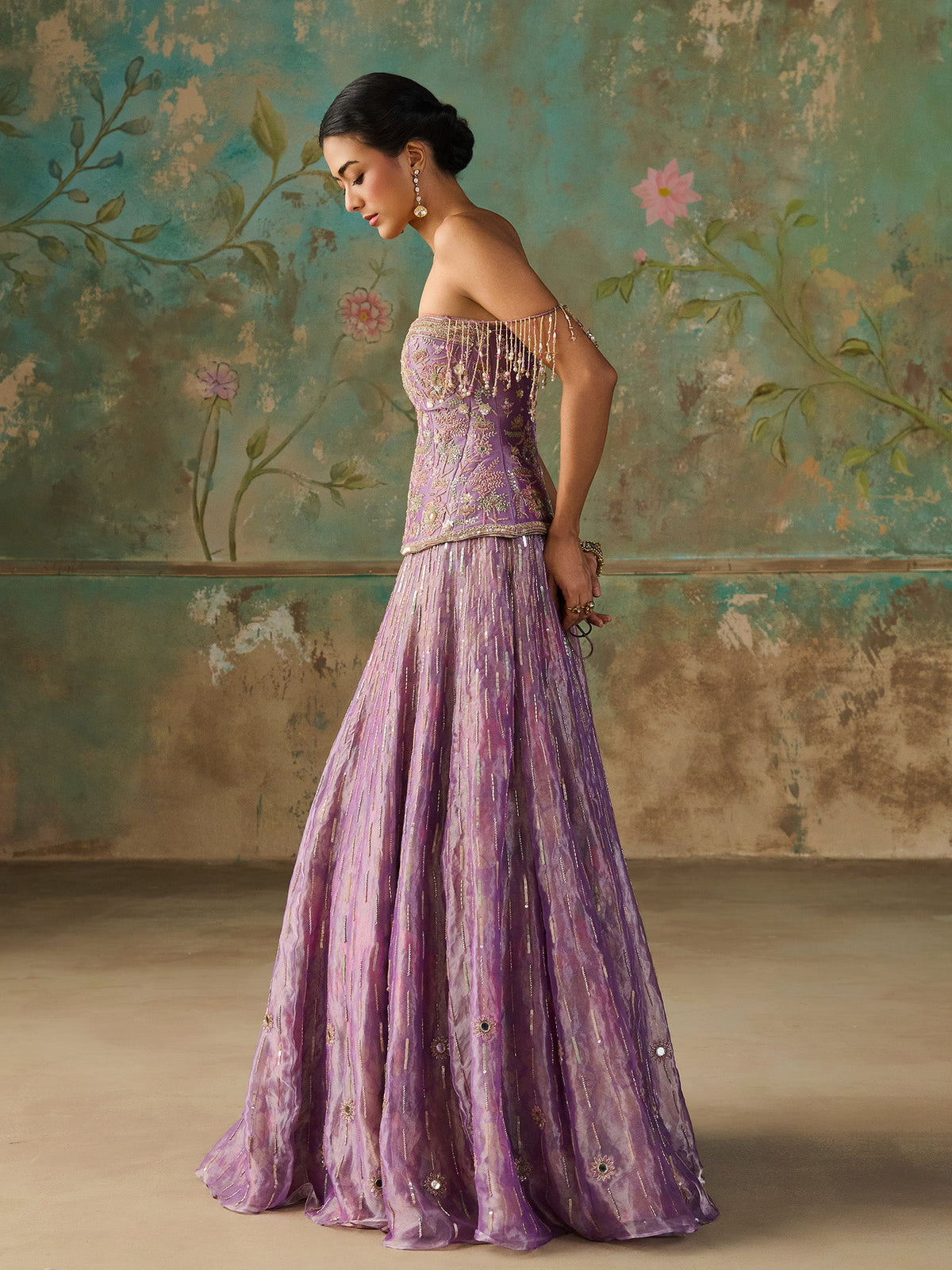 Lavender Éclat Tissue Lehenga Set
