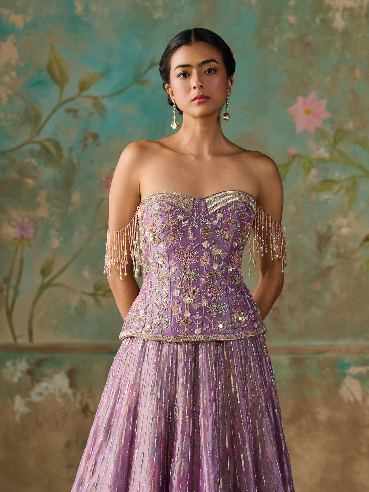 Lavender Éclat Tissue Lehenga Set