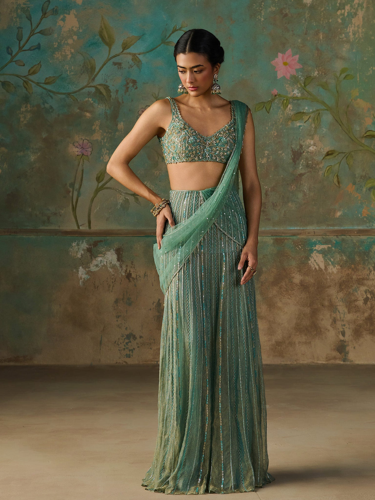 Opaline Turquoise Saree Set