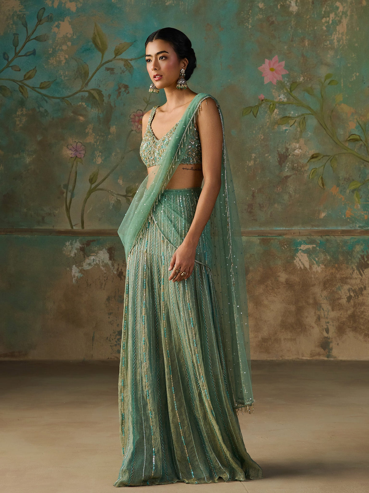 Opaline Turquoise Saree Set