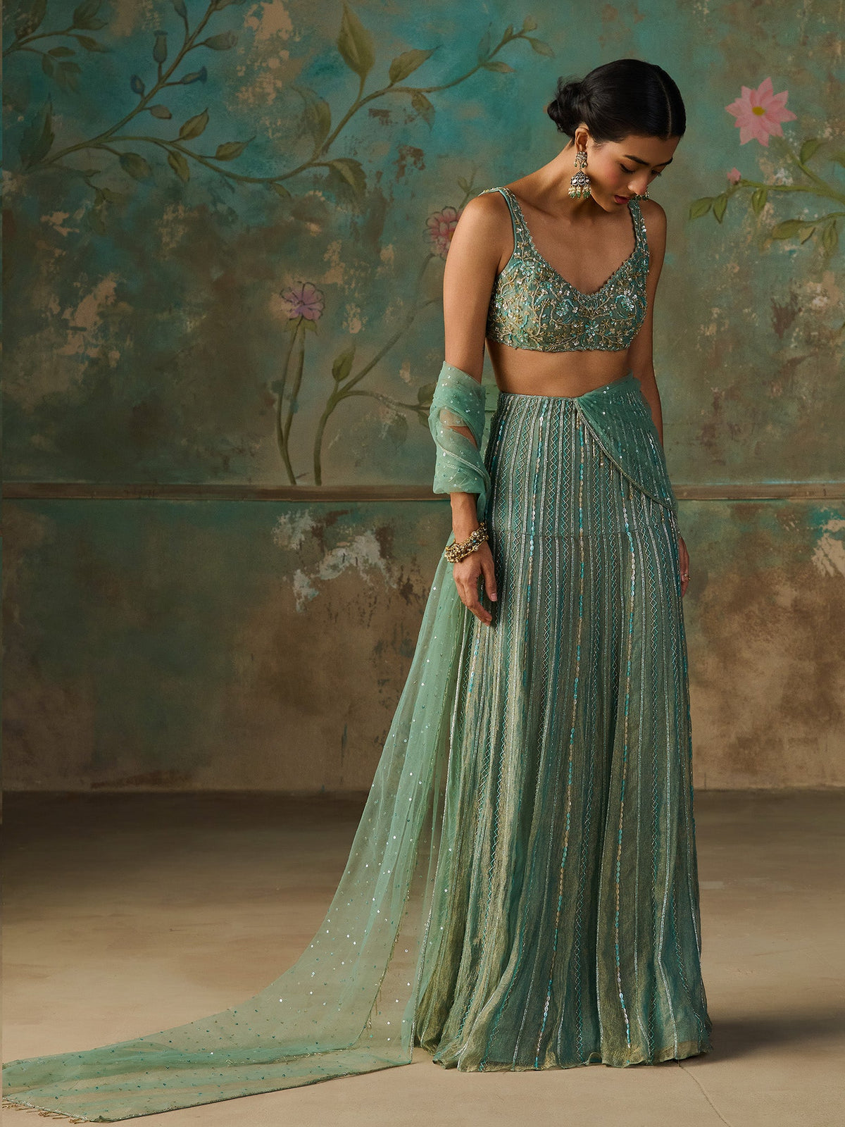 Opaline Turquoise Saree Set