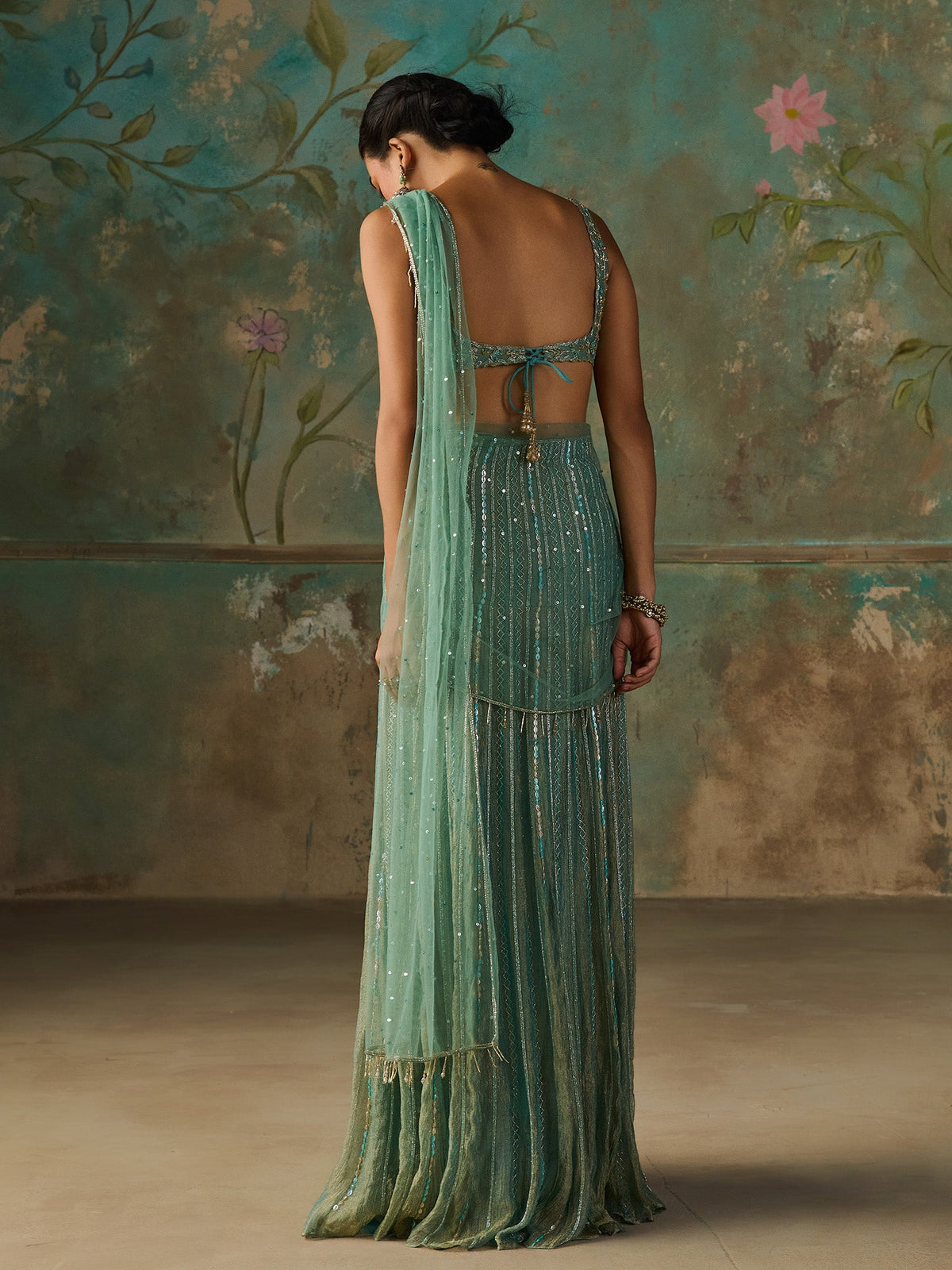 Opaline Turquoise Saree Set