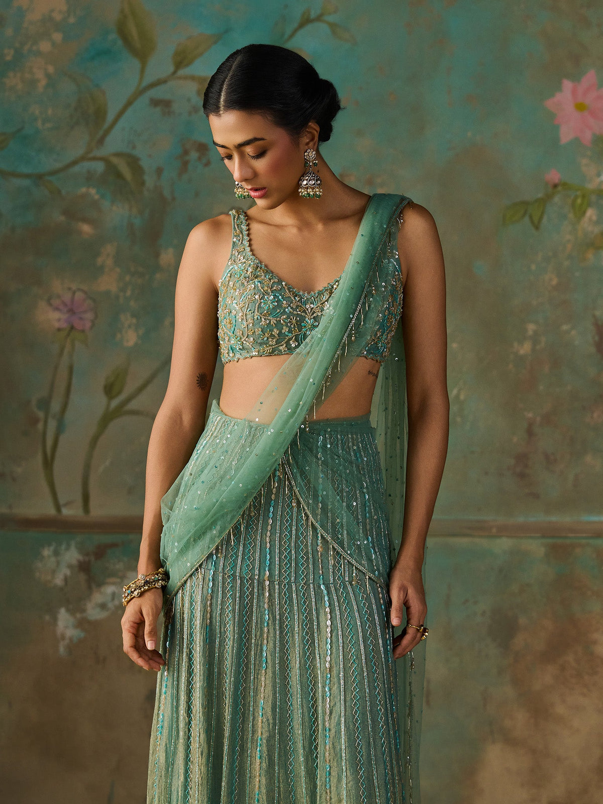 Opaline Turquoise Saree Set