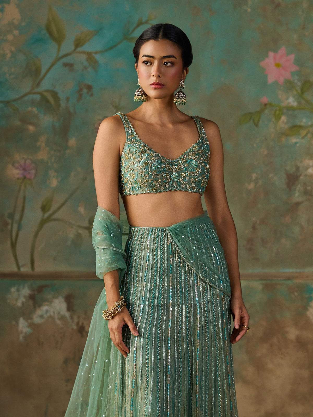 Opaline Turquoise Saree Set