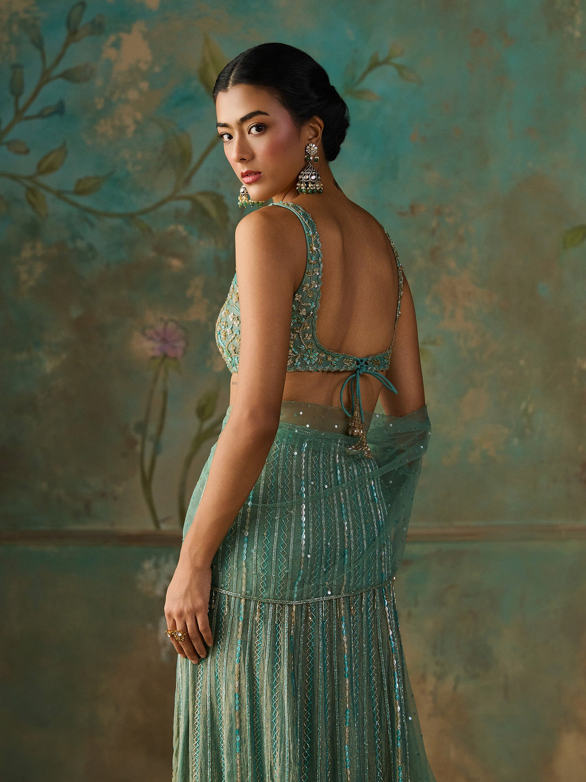 Opaline Turquoise Saree Set