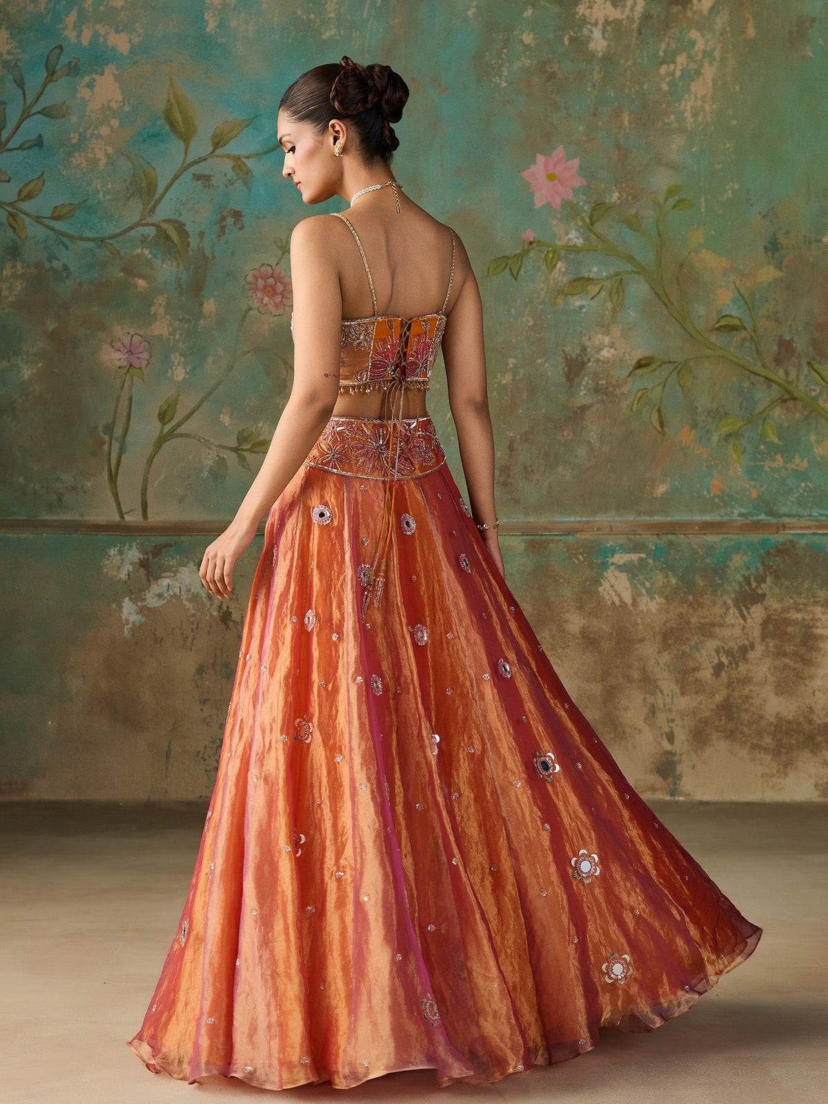 Gulnaar Orange Tissue Lehenga Set