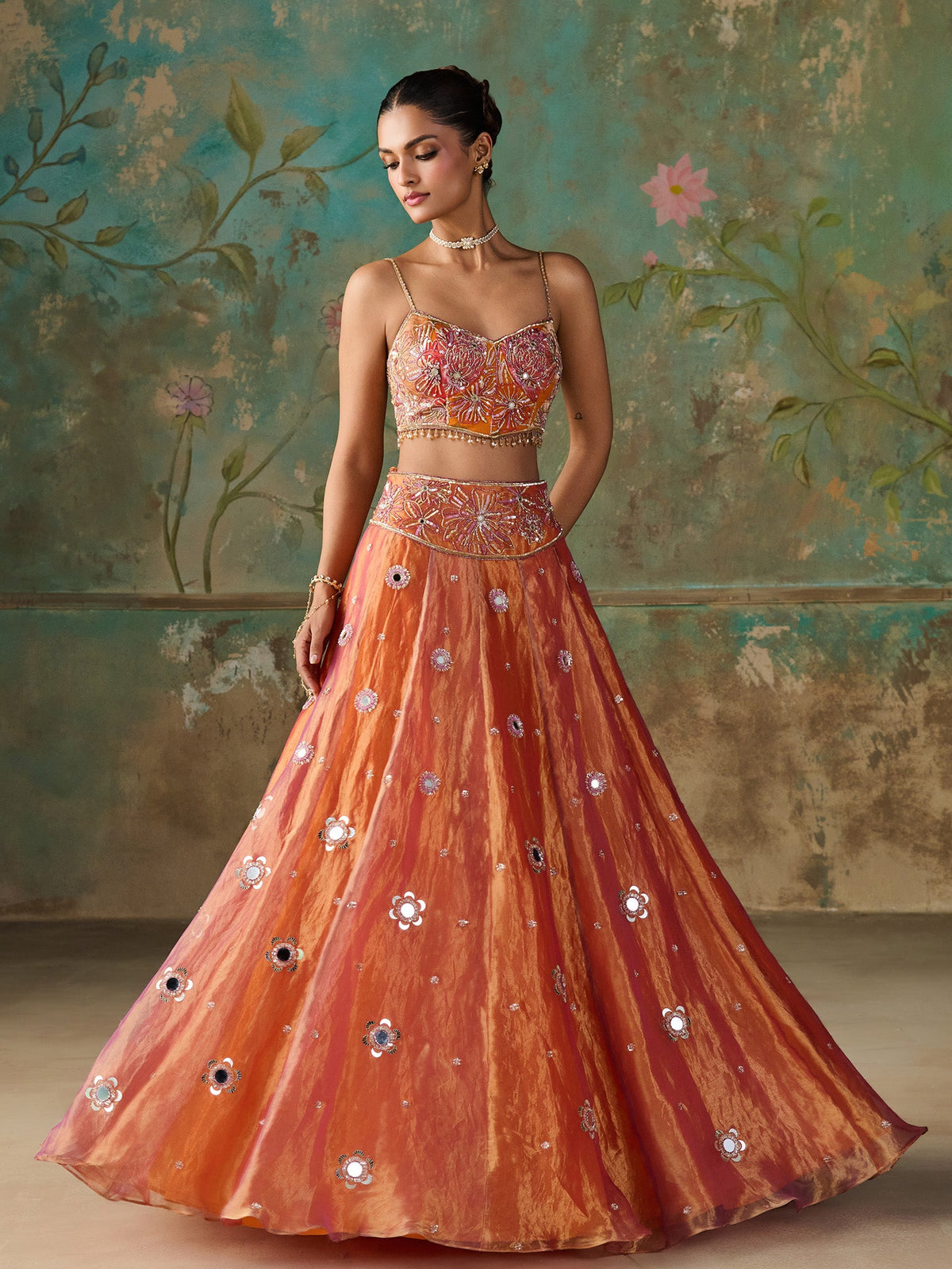 Gulnaar Orange Tissue Lehenga Set