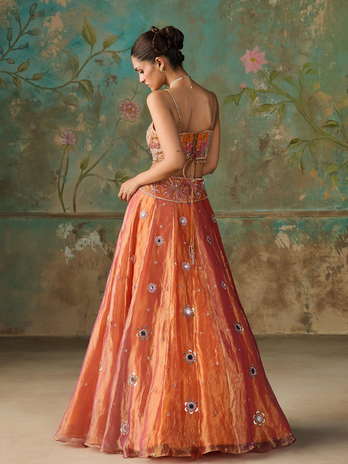 Gulnaar Orange Tissue Lehenga Set