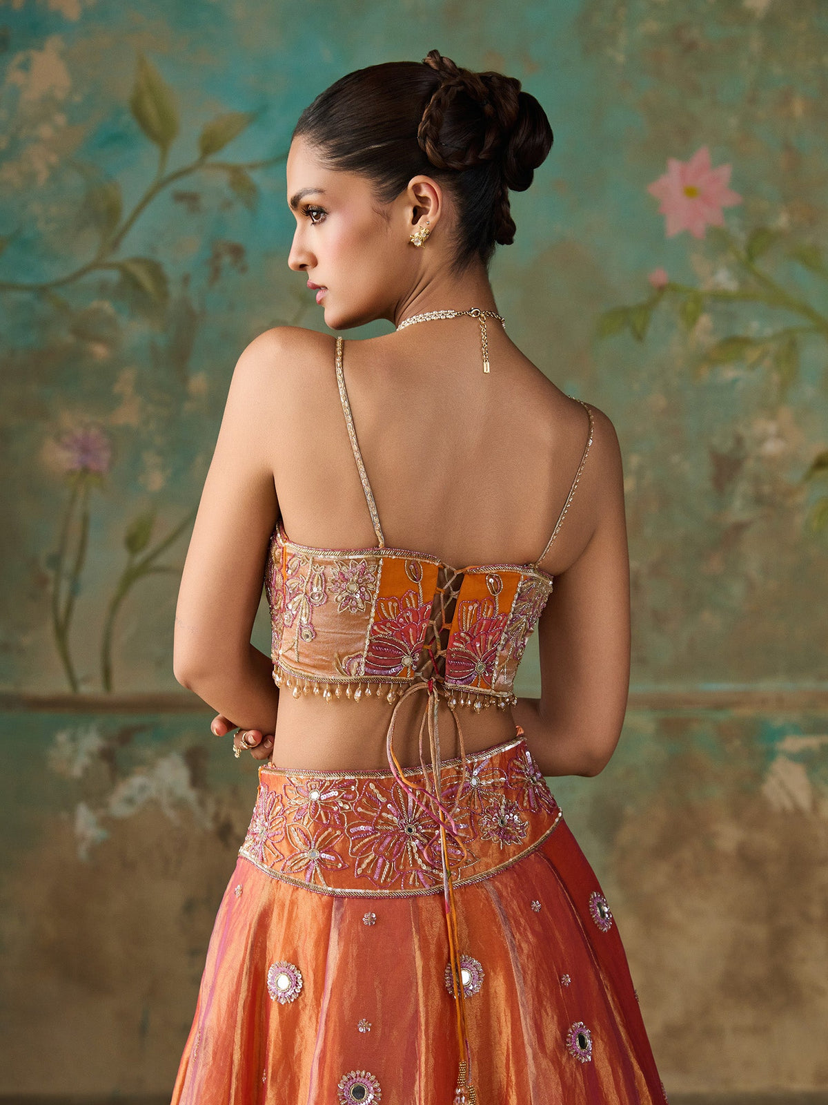 Gulnaar Orange Tissue Lehenga Set