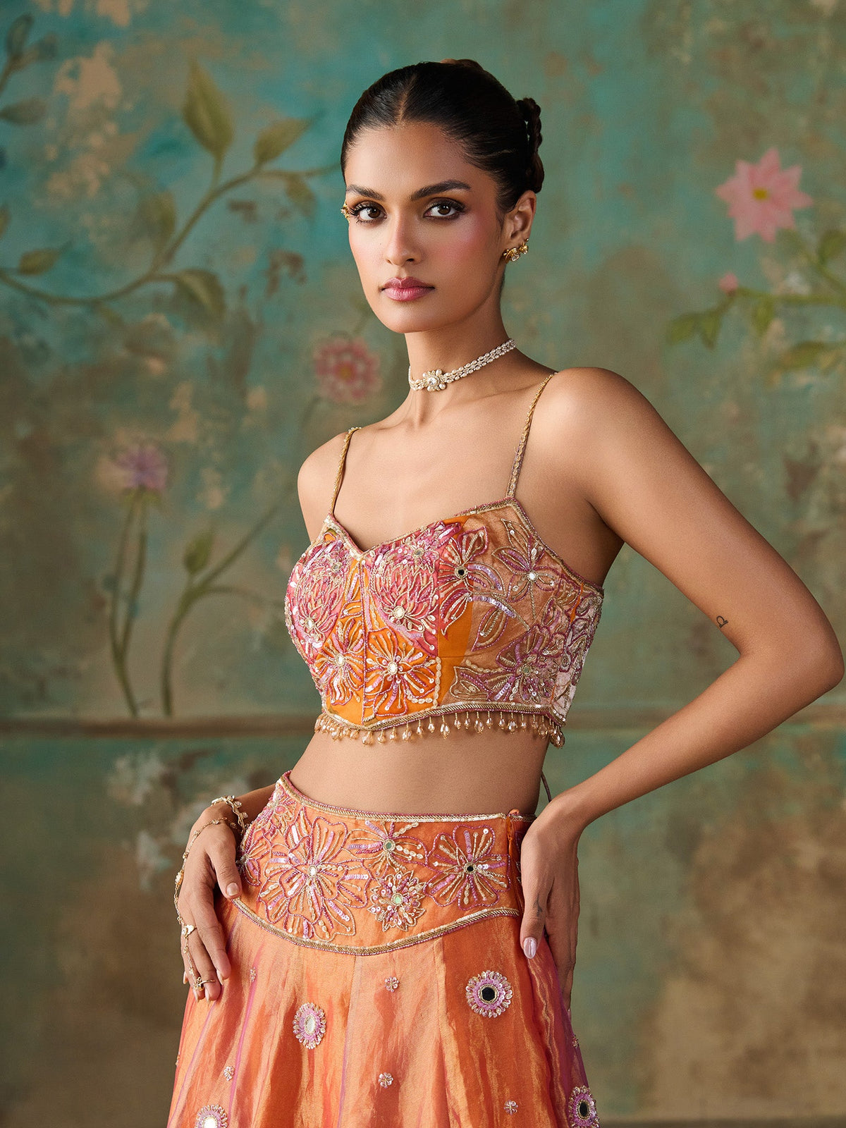 Gulnaar Orange Tissue Lehenga Set