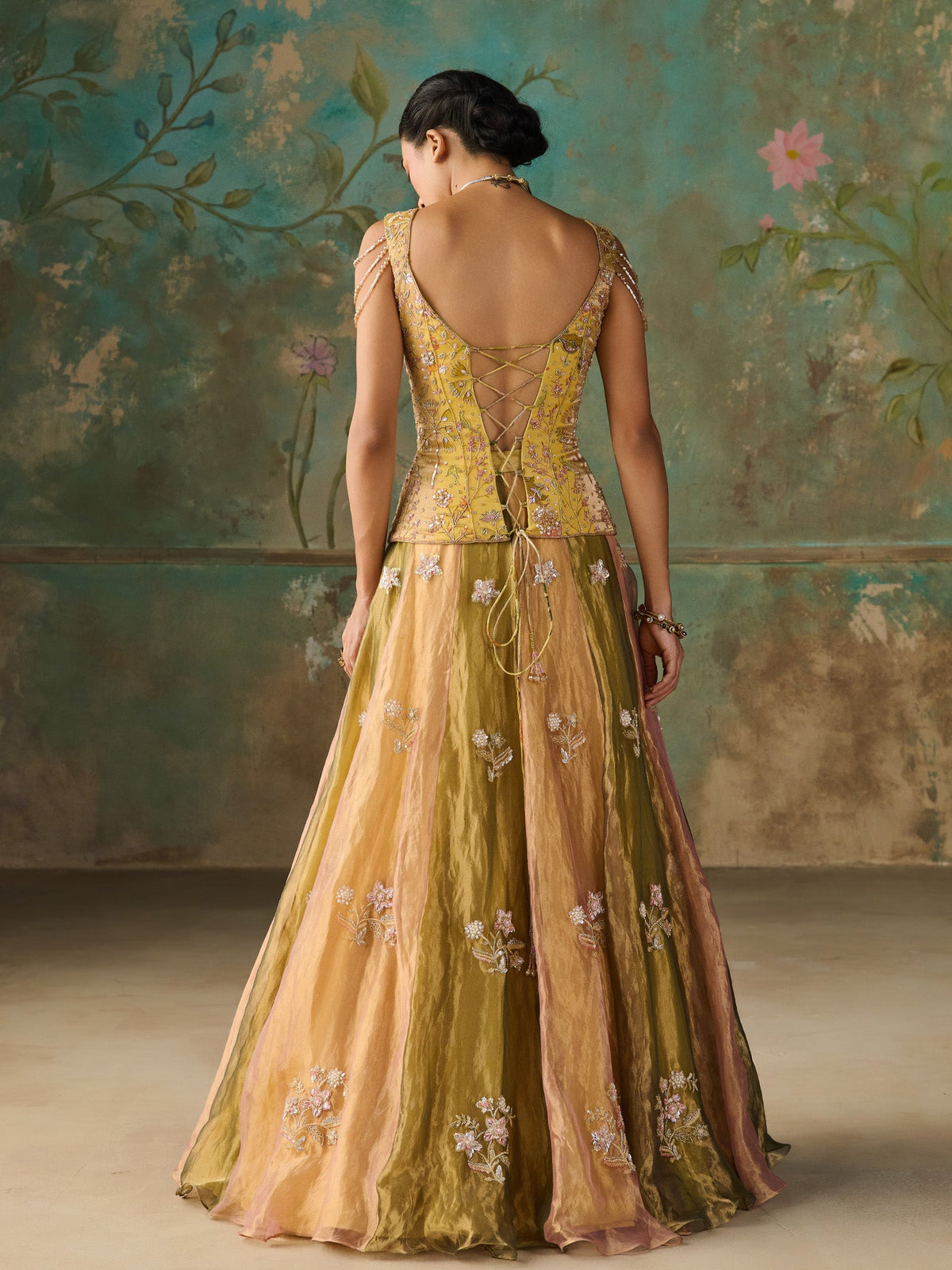 Zareen Moss Green Tissue Lehenga Set