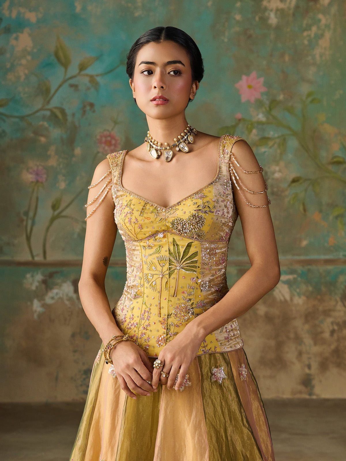 Zareen Moss Green Tissue Lehenga Set
