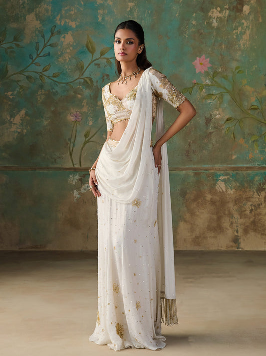 Aurelle Ivory Draped Saree Set