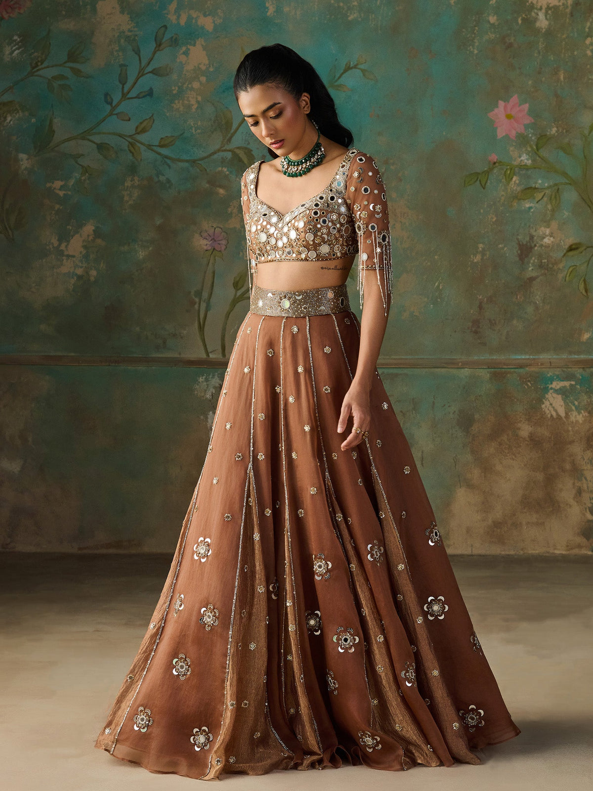 Miraya Brown Organza Lehenga Set
