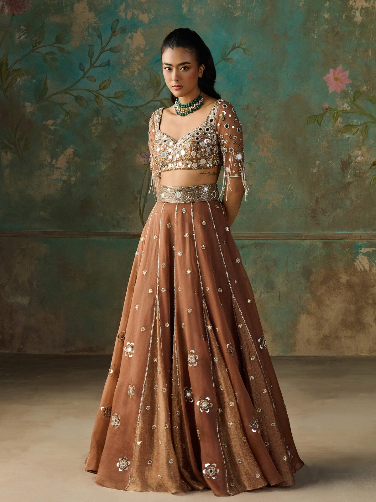 Miraya Brown Organza Lehenga Set