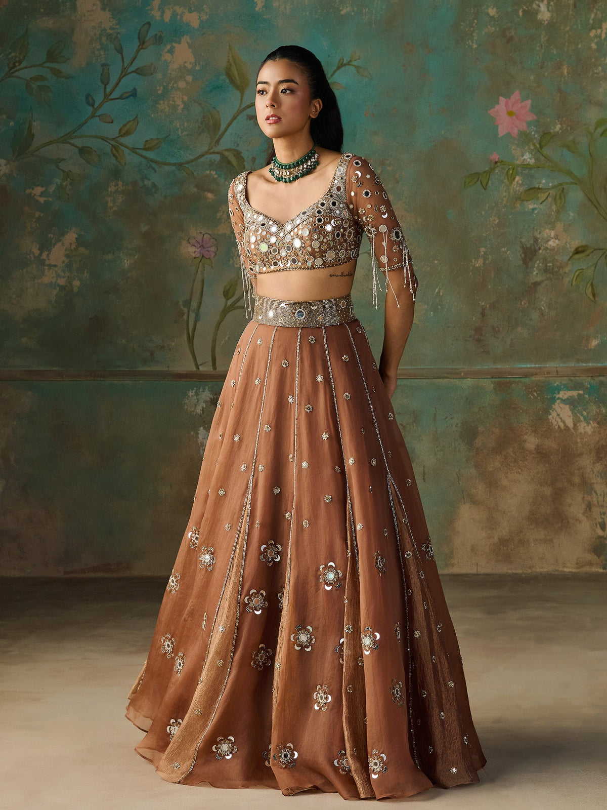 Miraya Brown Organza Lehenga Set
