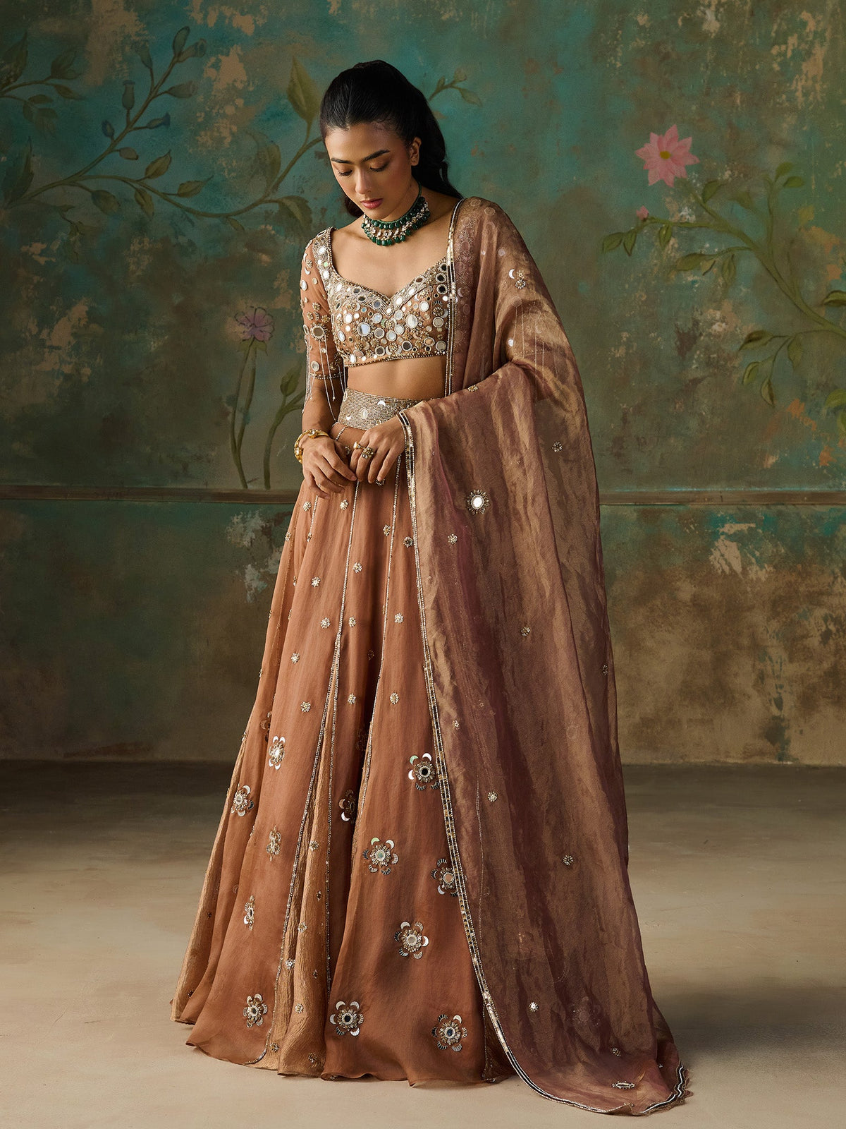 Miraya Brown Organza Lehenga Set