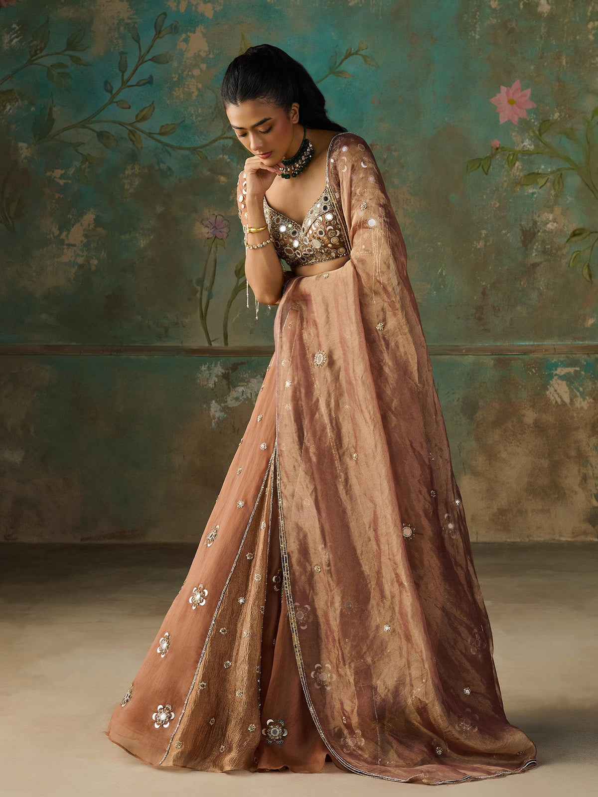 Miraya Brown Organza Lehenga Set