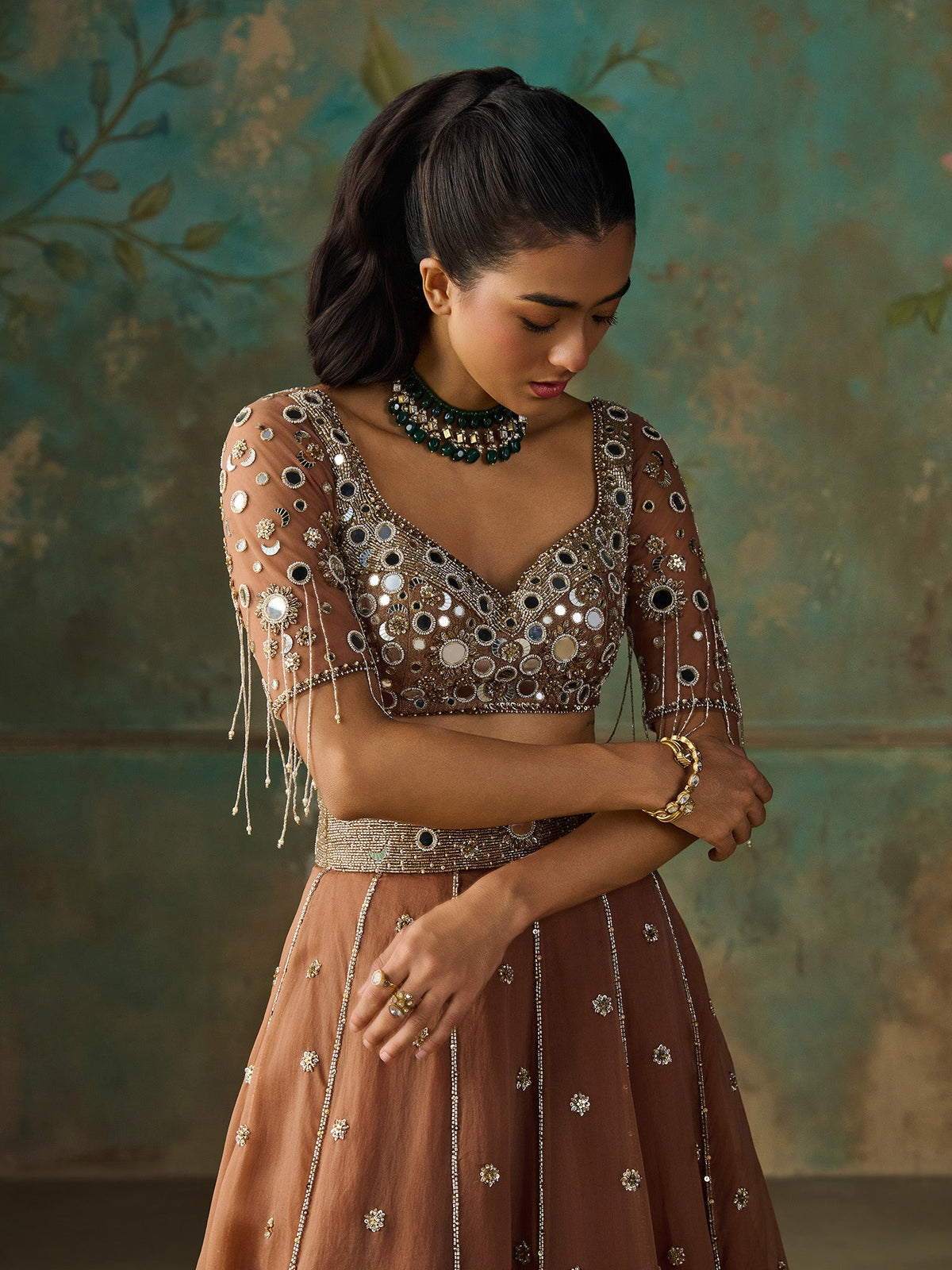 Miraya Brown Organza Lehenga Set