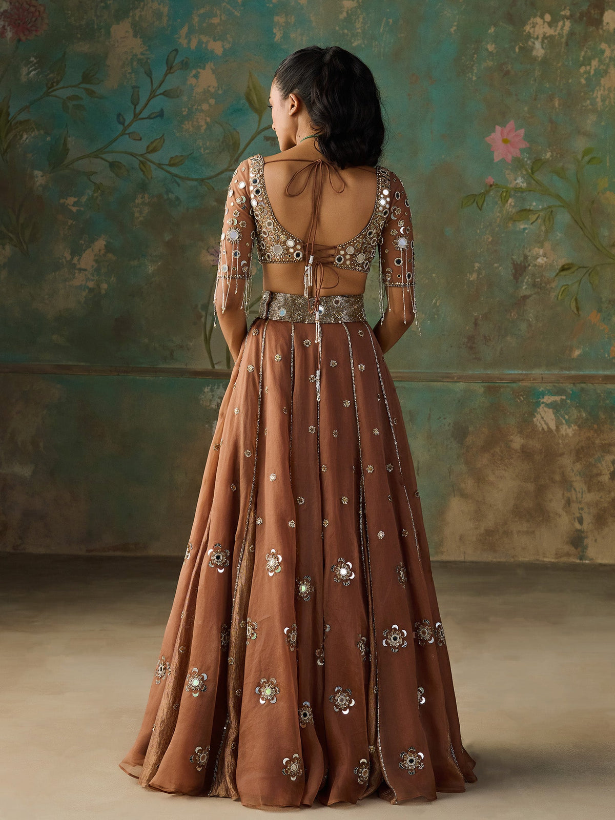 Miraya Brown Organza Lehenga Set