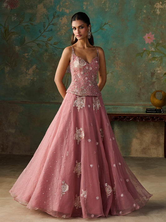 Roséa Soft Pink Organza Lehenga Set