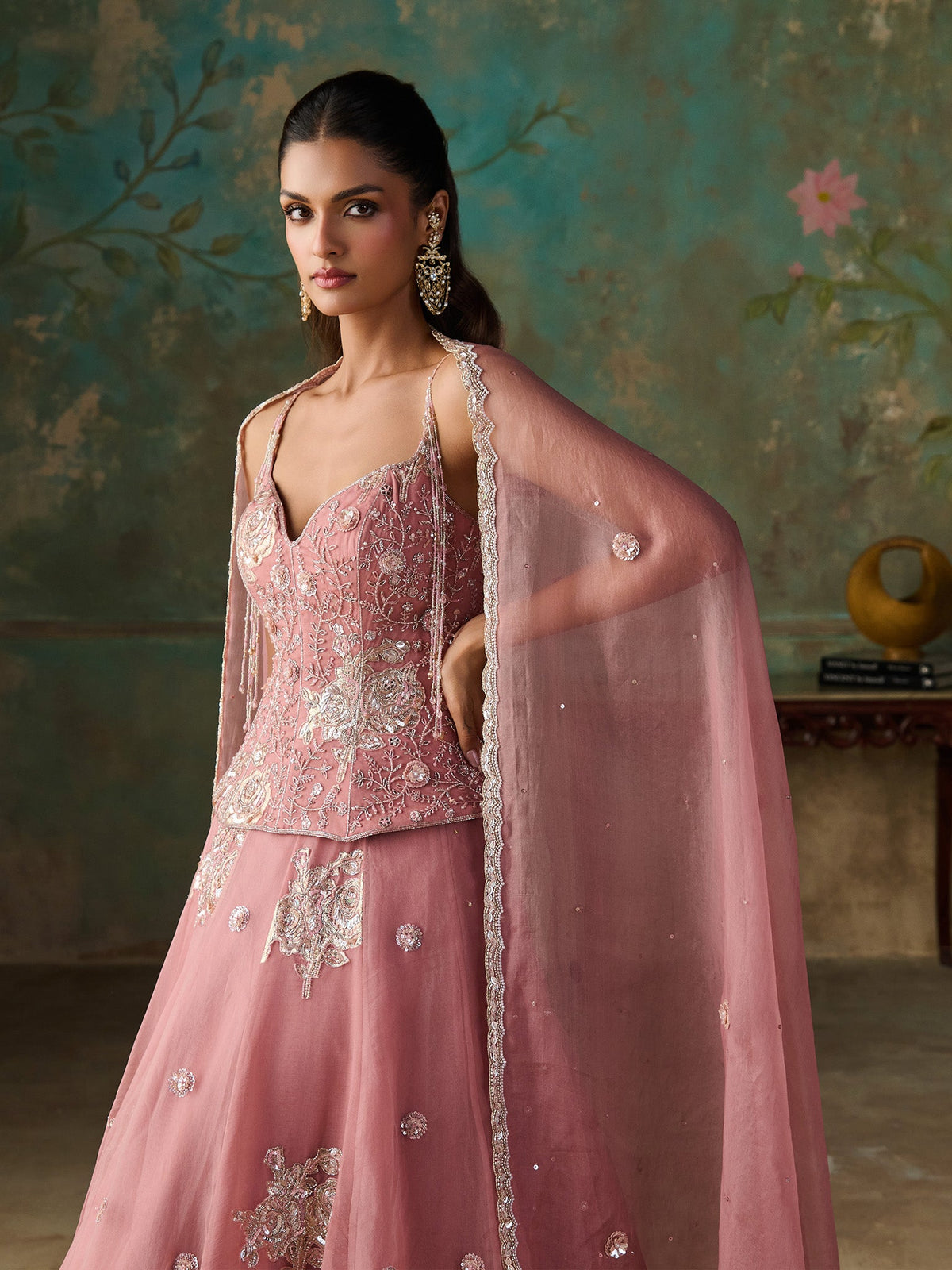 Roséa Soft Pink Organza Lehenga Set