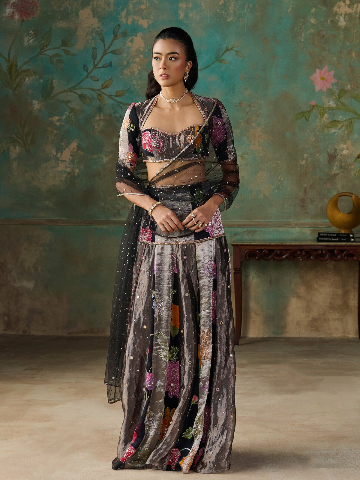 Floréa Black Tissue Saree Set