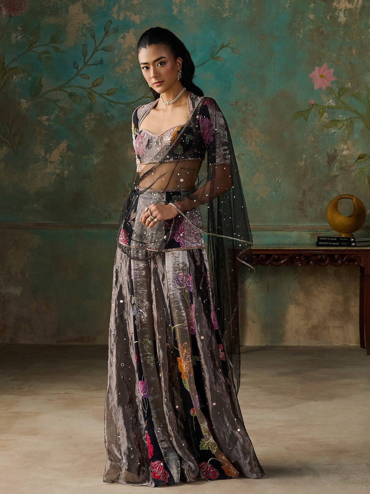 Floréa Black Tissue Saree Set