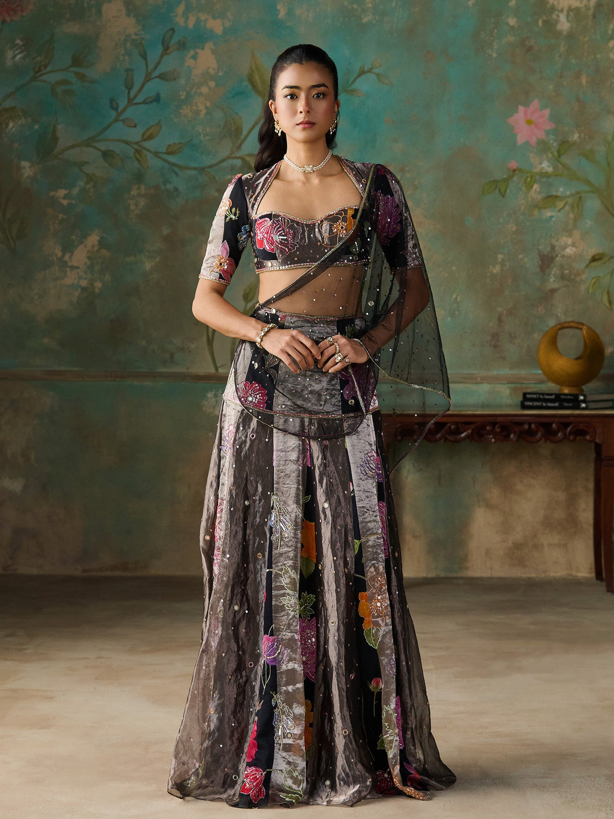 Floréa Black Tissue Saree Set