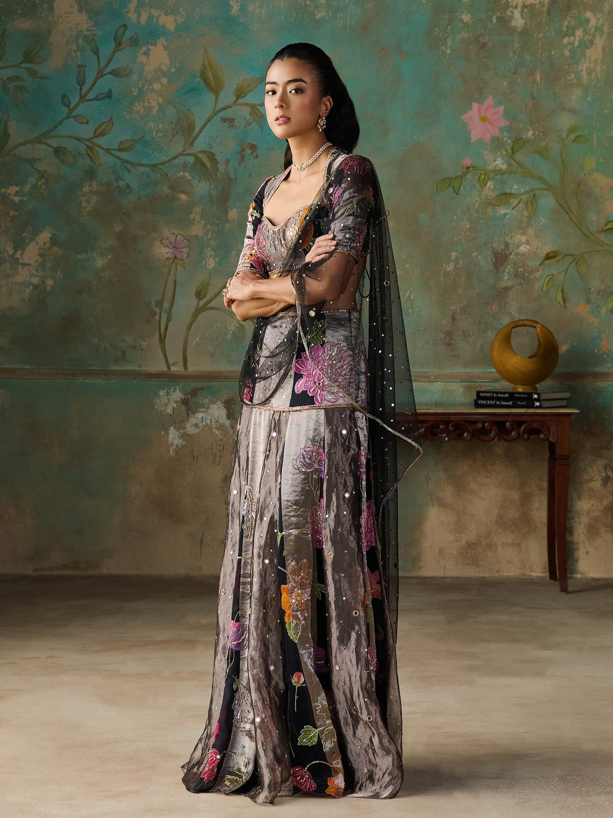 Floréa Black Tissue Saree Set