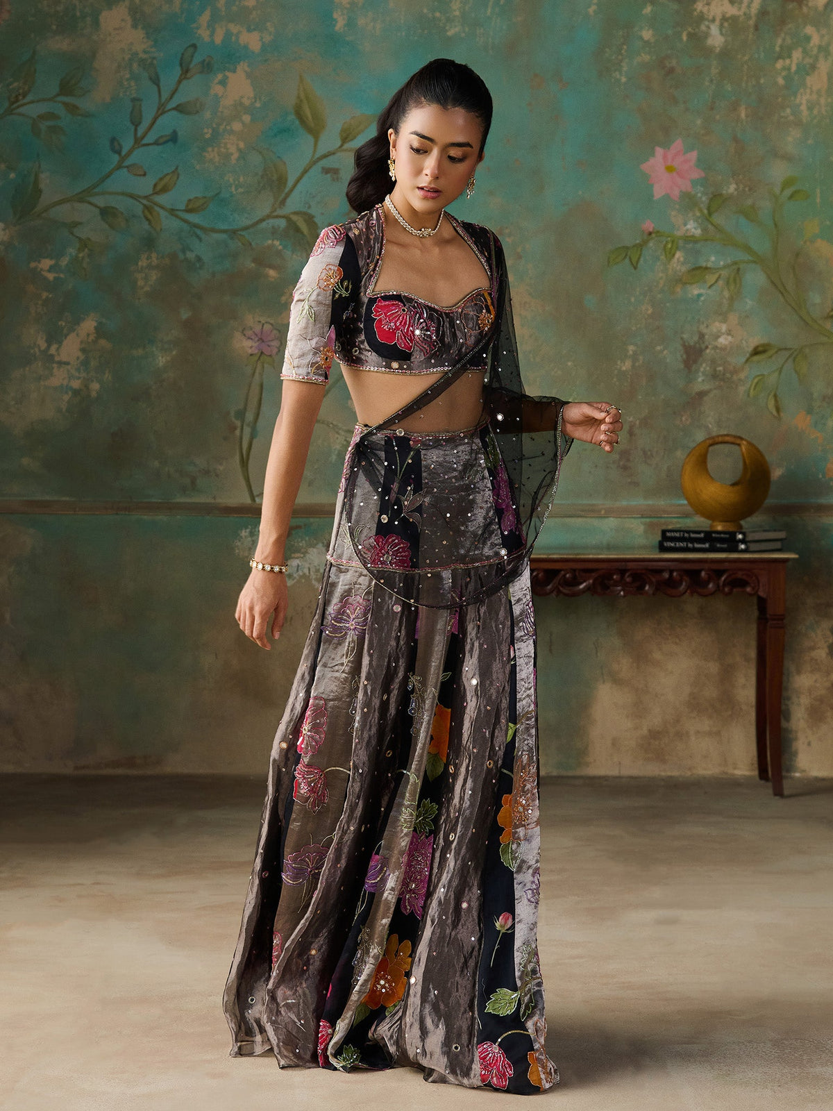 Floréa Black Tissue Saree Set
