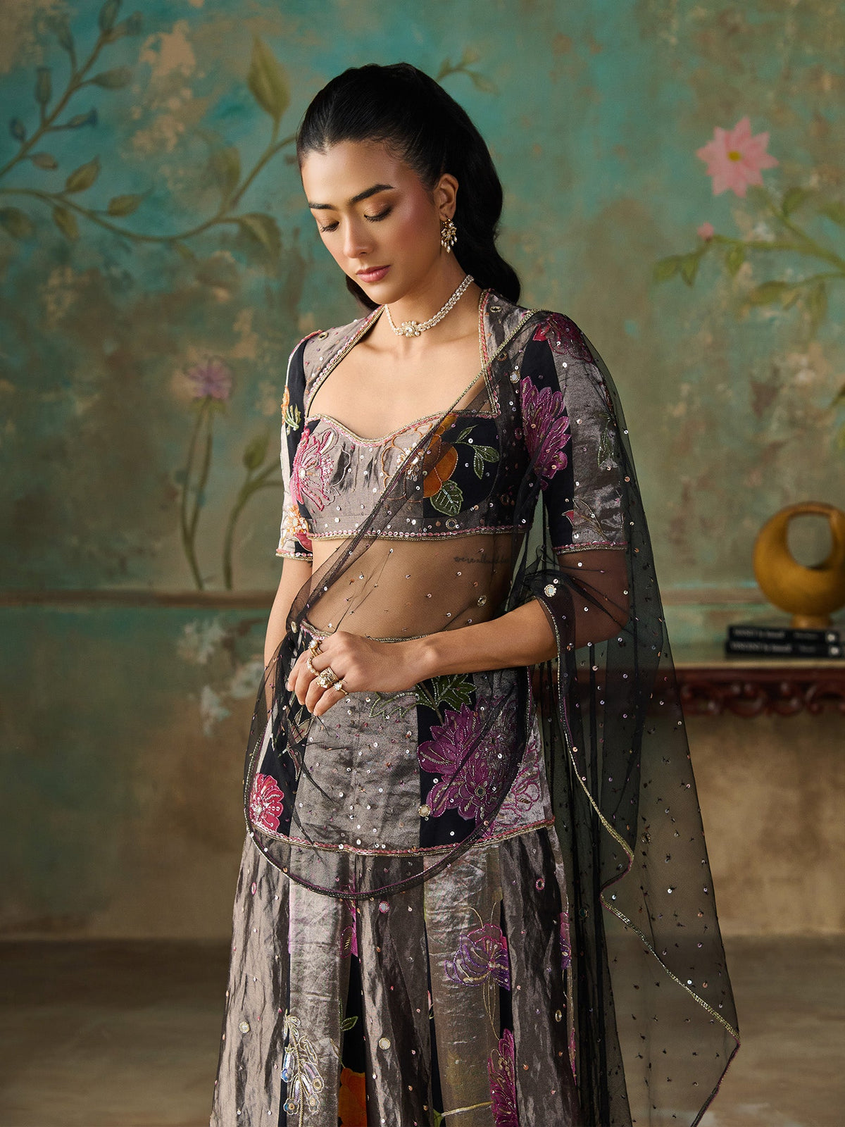 Floréa Black Tissue Saree Set